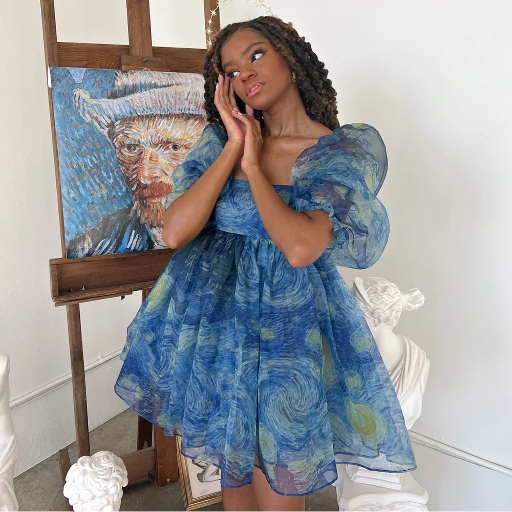 Selkie The Starry Night Silk Puff Dress Small NWT - Picture 6 of 16